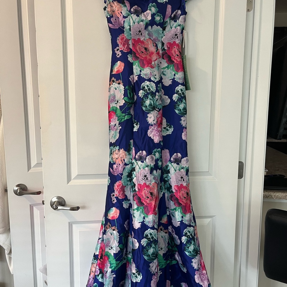 My Michelle Vibrant Floral Dress - NWT! Tie back, mermaid cut, formal.